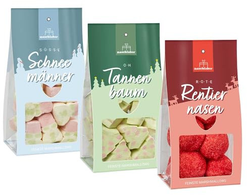 3er-Set Marshmallow Mix Weihnachten | leckere Marshmallows für Weihnachten | Geschenk zur Weihnachtszeit | Praktisches 3er Set Marshmallows zum Verschenken
