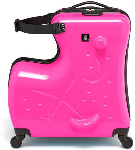 Quana Kinderkoffer Mädchen & Jungen - Kinderkoffer mit Sitzplatz & Zahlenschloss - Rosa
