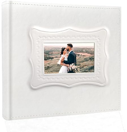 Holoary Photo Album 4x6, 200 Photos PU Leather Vintage Picture Album for Family Wedding Anniversary Baby Vacation (White)