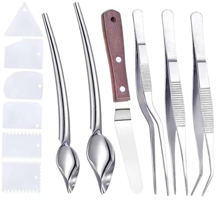 MagiDeal Ensemble d'outils de placage, Pinces de Cuisine, Ensemble de cuillères de décoration, pincettes de Cuisine Robustes en Acier Inoxydable, grattoirs