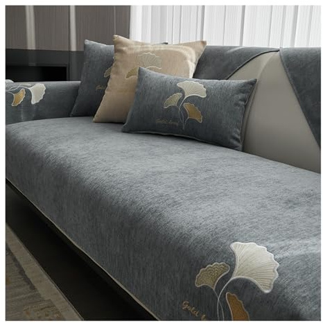 Tauzveok Sofa überzug 3 Sitzer, Chenille Sofabezug, Sofaschoner SitzfläChe rutschfeste, FüR 1-4 Seater L Shape Sofaschutz, Ecksofa Couchbezug, Hund Katze Sofaschutzdecke,Grau,90 * 90cm