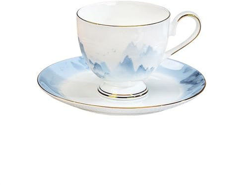 Kaffeetassen Becher Moderne Hochwertiges Kaffeetassen- und Untertassen-Set, handgezeichneter Goldrand, Premium-Teetassen aus Knochenporzellan, chinesisches Teeservice mit Tuschemalerei für den Alltag