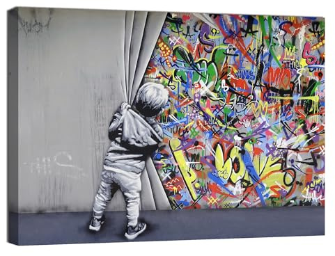 canvashop Quadri Moderni Soggiorno Banksy Bambino Apre il Sipario 120X70 | Quadro Moderno, Tela Canvas, Stampe Da Parete, Street Art, Graffiti, Bansky