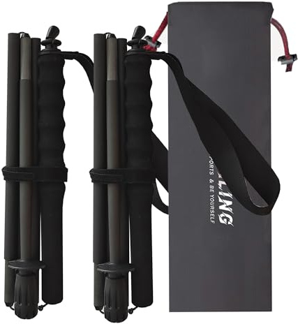 OKHEALING Bastones de senderismo 【ultraligeros】fibra de carbono, 5 secciones, juego de 2, bastones de senderismo, equipo de montañismo, gorra de caminar absorbe la humedad con bolsa de almacenamiento