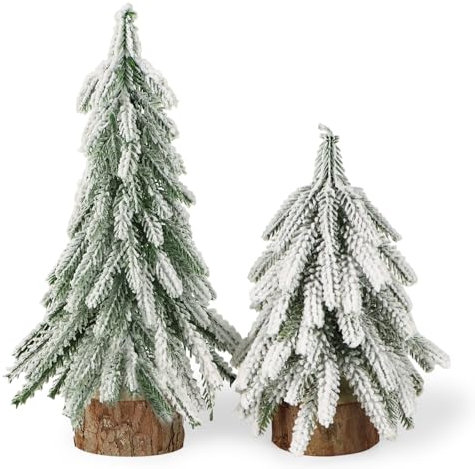 COLOFALLA 2 Stück Mini Weihnachtsbaum 20cm 25cm Mini Tannenbaum Miniatur Tischdeko mit holzen Basis Weihnachtsbaum Künstlich Weihnachten Tischdeko Deko Geschenke für Weihnachten