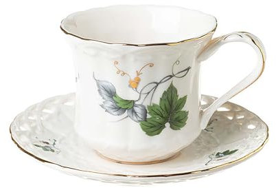 Reem Geafftar Set di tazze da caffè in ceramica inglese creativa, set di tazze da tè in ceramica vintage floreale con piattino e cucchiaio 180 ml / 7 Oz (Verde)