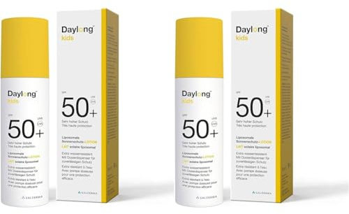 Daylong Kids Lait solaire liposomal SPF 50+, 150 ml, Crème solaire visage et corps, peaux sensibles enfants, filtres Tinosorb S & M, aloe vera, glycérine, dexpanthénol (Lot de 2)