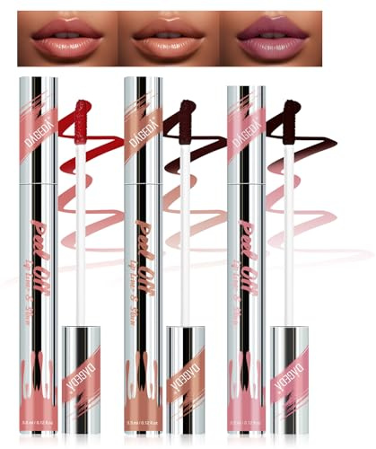 Prreal 3PCS Peel Off Lip Liner Stain, Lip Stain Peel Off Tattoo Lip Liner with Tweezer, Waterproof, Long Lasting Lip Gross, Highly Pigmented Matte Finish Lip Tint Stain Lipstick(01+02+04)