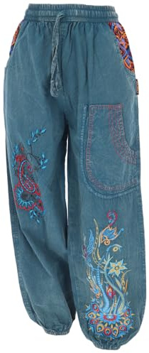 GURU SHOP Pantaloni larghi a vita larga, ricami mandala, da donna, in cotone, blu jeans, 44
