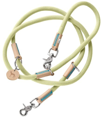 HUNTER Verstellbare Hundeführleine Malia, Farbe: Mint/Natur, geschmeidiges Tau & Robustes Leder, 3-Fach verstellbar, leicht, strapazierfähig, moderner Look, Made in Germany, Größe: 10/200