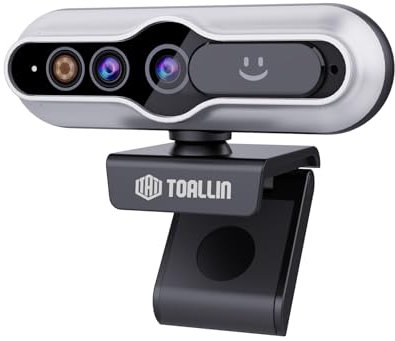TOALLIN Webcam 2K con Windows Hello, webcam con riconoscimento facciale, 5 milioni di pixel, fotocamera per computer con messa a fuoco automatica, webcam USB con microfono e otturatore per la privacy