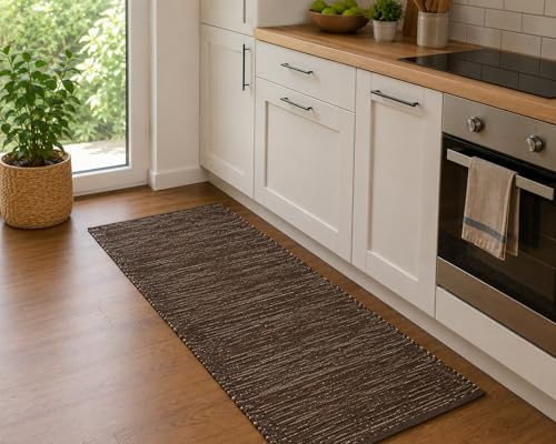 Casa Service Reno Tappeto Cotone Lavabile Bagno Cucina Antiscivolo Lavabile in Lavatrice (Brown, 50x180 cm)