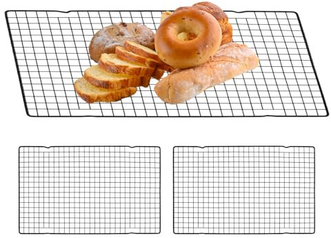 CANCYCC Abkühlgitter 3er-Set, 40.5cm*25.5cm Kuchengitter Abkühlgitter Edelstahl, Schwarz Mehrweg Kuchengitter für Backen, Grillen und Trocknen, Gesund & Robust, Spülmaschinenfest