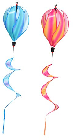 JOINPAYA Rainbow Hot Air Balloon Pinwheel Cloth Wind Hanging Ornaments, 2pcs Stylish Outdoor Garden Decorations for Patio and Yard, Cloud Blue and Pink Colors