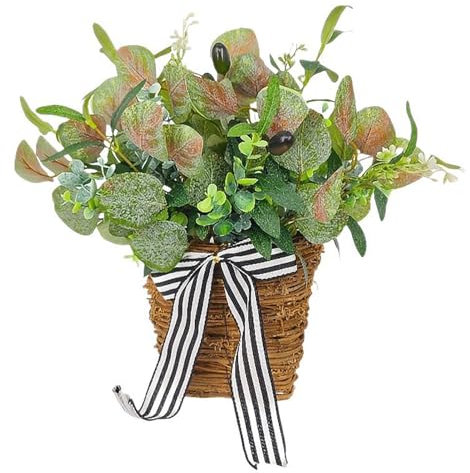 Door Hanger Basket Wreath,Wreath Greenery Leaves Door Hanging Basket Wreath,Hanger Basket Wreath Artificial Floral Wreath Green Foliage Wreath