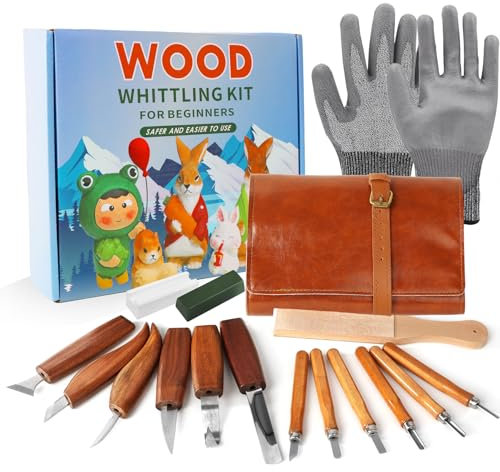 CASDUCT Set di utensili da intaglio di alta qualità (17 pezzi), pratica borsa per intaglio, con 12 coltelli da intaglio di alta qualità per intaglio, guanti protettivi e borsa in poliuretano, pietra