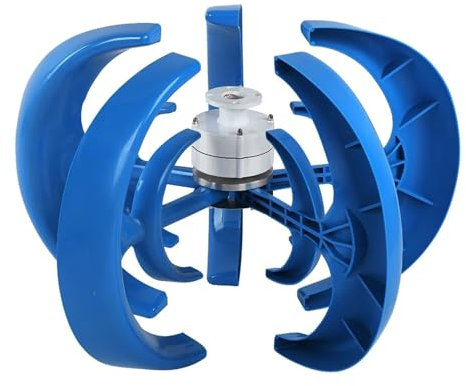 HYZHANHONG 12v, Generatore Eolico ad ASSE Verticale a 5 Pale da 3000 W 12 V con regolatore MPPT, Kit Motore a Magnete Permanente trifase, apparecchiatura di Produzione di energia Blu