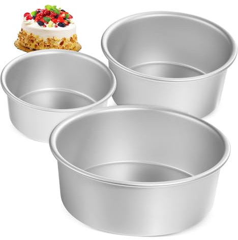 Holibanna Molde Redondo Para Pastel De Aluminio Revestimiento Antiadherente, Juego De 3 Tamaños (4, 6 y 8 Pulgadas), Molde Metálico Duradero Para Hornear Tartas De Queso, Bodas y Postres