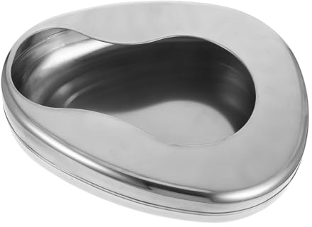 Holibanna Metall Bettpfanne aus Edelstahl für Frauen und Bettlägerige Personen Leichte Bettpfanne mit Deckel Vielseitig Einsetzbar im Krankenhaus und Pflegeheim Silberfarben