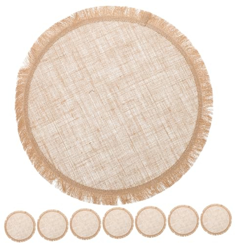 VERDANVERSE Set di 8 Tovagliette Rustiche in Juta Beige con Bordo in Pizzo, Design Versatile e Facile Manutenzione, per Pasti Quotidiani o Tavoli da Pranzo