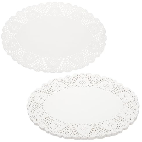 QUARKZMAN 300 Stück Tortenspitzen 35x26,5cm Oval Dekoratives Tortenpapier | Tortendeckchen aus Spitzenpapier für Kuchen Desserts Lebensmitteldekoration Hochzeit Geburtstag Weiß