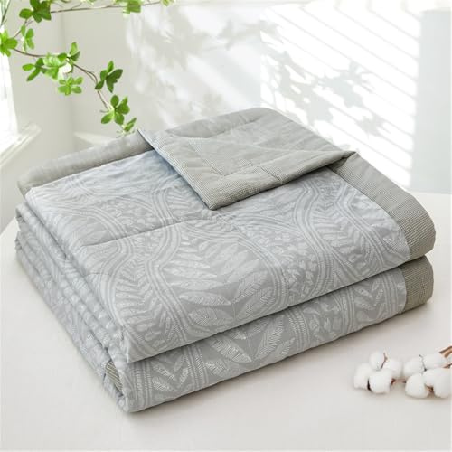 FANSU Tagesdecke Bettüberwurf Steppdecke 100% Baumwolle Doppelbett Einselbetten Tagesdecken Gesteppt Bettwäsche Sofaüberwurf Wohndecke Blumendruck Bettdecke (Graue Blätter,180x200cm)