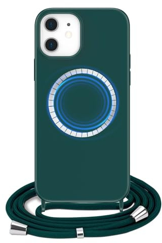 FOQENCCI Magnetic for iPhone 12 Pro Case with Strap | iPhone 12 Crossbody Case Compatible with MagSafe,Silicone Shockproof Phone Cover with Adjustable Neck Cord Lanyard