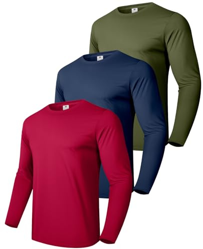 Boyzn män 3-pack eller 4-pack bomull t-shirts, kortärmad/långärmad rund hals sport t-shirts, bomull gym workout löpartröjor för män, Förpackning med 3 grön/marinblå/röd (långärmad), 3XL