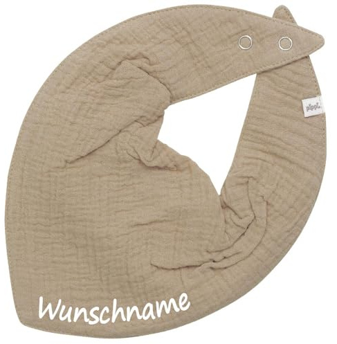 Elefantasie Musselin HALSTUCH personalisiert für Baby und Kleinkind aus Baumwolle in Einheitsgröße Spucktuch mit Wunschname bedruckt (Hellbraun)