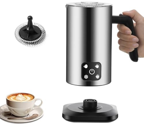 Panana Milk Frother Electric 4 in 1 - Automatic Milk Frothers, 350ml Large Capacity Milk Steamer, Milk Heater and Warmer Hot & Cold Milk Foamer Maker for Latte Coffee Chocolate (Silver)