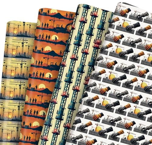 Pineraap Geschenkpapier für Bauarbeiter, Bauunternehmer, Bauunternehmer, Bauarbeiter, 50,8 x 71,1 cm, 12 Blatt