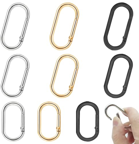 SENHAI - 9 Clips ovalados de Anillo de Resorte, mosquetón de Resorte de Metal de Apertura Resistente, para Bolsos, Bolsos, llaveros, Llaves de Repuesto, 3 tamaños, 3 Colores