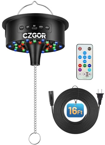 Disco Ball Motor with Light, 0/3/6/9/12/15 RPM Rotating Adjustable Speed Spinner with Remote, 16ft Detachable Power Cable/Battery/USB-C Power Mode, Supports 4'' - 16'' Mirror Balls for Party Outdoor