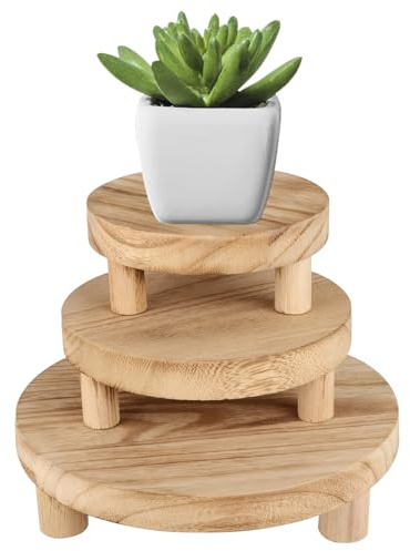 Ysislybin Tabouret Plante, Support à Plantes en Bois Rond 3 Pièces avec 3 Diamètres Différents (15 cm, 20 cm, 25 cm) Piedestal pour Plantes avec Pieds Amovibles pour Terrasse Jardin Salon