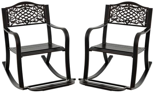 GOPLUS Mecedora de Patio, Sillón Balancín con Respaldo Vintage, Reposabrazos y Reposapiés Ergonómicos, Marco de Aluminio Fundido, Cómoda Silla de Ocio Oscilante para Patio, Jardín, Balcón y Porche