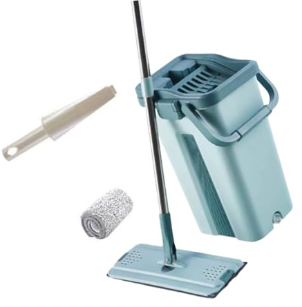 POPETPOP Balai Serpillère Multifonctionnel sans Lavage Mains Serpillère Plate avec Seau Essoreur Intégré Accessoires Ménage pour Sols Durs et Vitres Nettoyage et Pratique