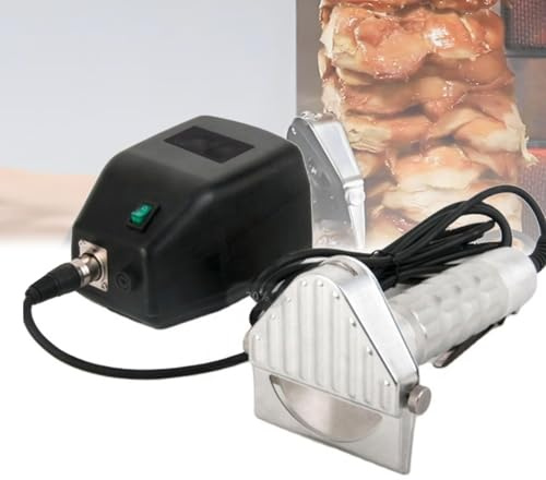 Cuchillo eléctrico de mano para shawarma con 2 cuchillas, cortador de kebab turco, cortador de hueso de carne de acero inoxidable, grosor ajustable de 1 a 8 mm, para uso doméstico y comercial