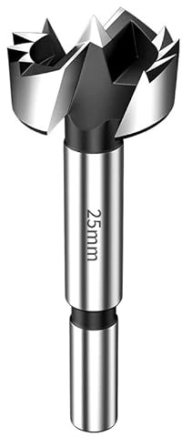 HAFRILY 25mm Forstner Drill Bit for Woodworking, Carbide Tipped Wood Drill Bits for Holes, Forstner Bit Compatible with Hand & Bench Drills, Hinge Cutter (Ø25mm, length 93mm, Round Shank)