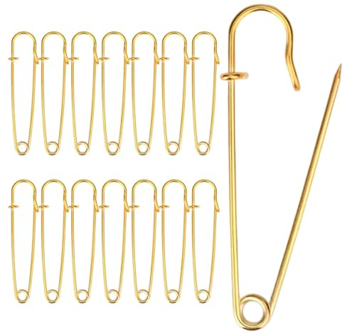 WUYJI Spille da balia,15 grandi spille di sicurezza in metallo placcato oro, da 7,5 cm, adatte come decorazione, come fermagli o come spille.
