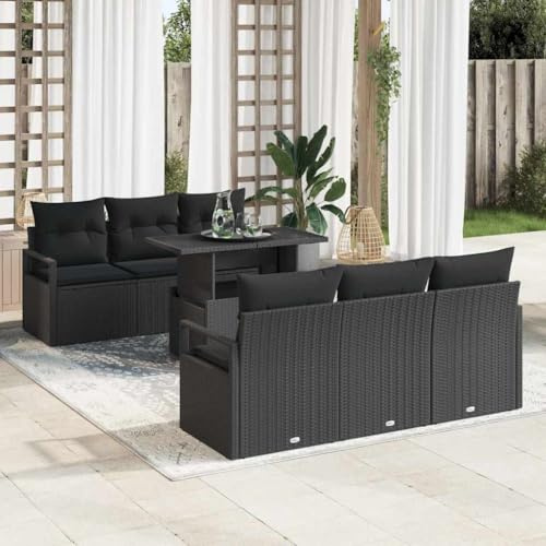 NIVVHOH 7 pcs Modern Garten-Sofa-Set & Gartenmöbelset Schwarz Poly-Rattan Gartensofa mit Kissen Outdoor Sofa für Garten, Terrasse, Balkon (100 x 55 x 73 cm)