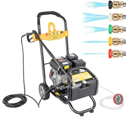 Idropulitrice a Scoppio 4 Tempi 7,5 CV Portatile 200 Bar Idropulitrice Professionale Portata 540 L/h con 5 ugelli Pompa Autoadescante con 10M Tubo Pistola Idropulitrice ad Alta Pressione