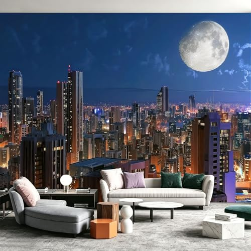 Fotomural película ciudad arquitectura visión nocturna – Adhesivo de pared 200 x 140 cm – Lámina decorativa para muebles, lámina decorativa para panel, pared – Apartamento Salón Pasillo