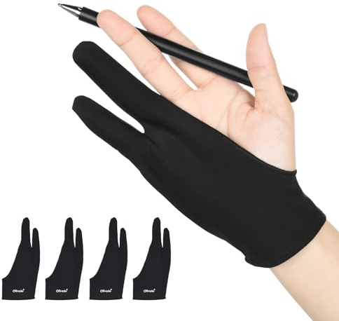 OTraki Drawing Glove 4 Pack Artist Gloves Digital Art Free Size with Two Fingers Tablet Right Hand for Graphics Pad Painting Good for Right or Left Hand - 2.95 x 7.87 inch
