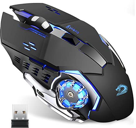 Uciefy Q85 Rechargeable Wireless Gaming Mouse, 2.4G LED Optical Silent Wireless Computer Mouse with 4 LED Light, 3 Adjustable DPI, Ergonomic Design, Auto Sleeping (Black)