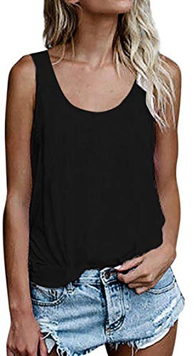 Camiseta de verano sin mangas para mujer, túnica, corte holgado, 786 negro, L