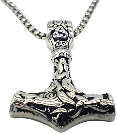 AB Viking Crafts Vikings Wikinger Halsband Anhänger Mjölnir Thors Hammer Edelstahl im Schmuckbeutel