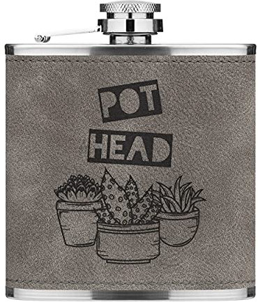 Pentola Testa 6oz pelle Sintetica Hip Flask Grigio Lusso