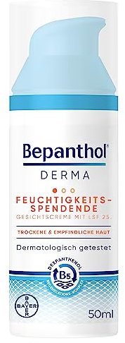 Bepanthol DERMA Feuchtigkeitsspendende Gesichtscreme mit LSF 25, Gesichtspflege für empfindliche und trockene Haut, dermatologisch getestet, mit Dexpanthenol, nicht-komedogene 50 ml Pumpflasche