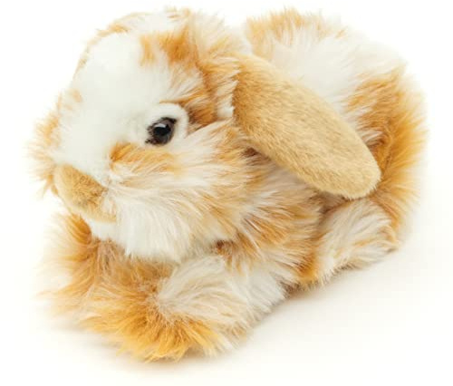 Uni-Toys - Lejonhuvud kanin med hängande öron – liggande – guld-vit chockad – 23 cm (längd) – plyschhare – plyschdjur, gosedjur, gosedjur