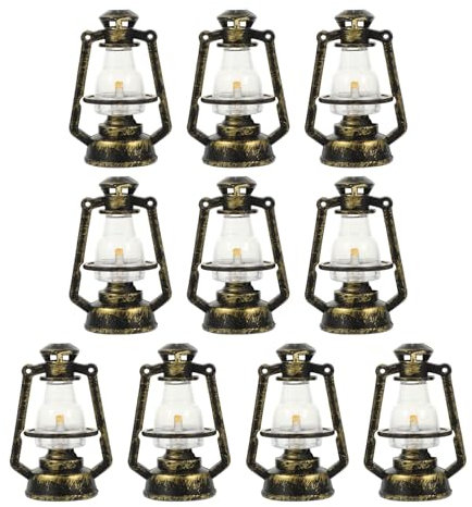 YARNOW Farolillos en miniatura, 10 unidades, mini farolillos de Navidad, vintage, pequeños farolillos de huracanes, lámpara decorativa de queroseno para decoración del hogar, lámpara de aceite en